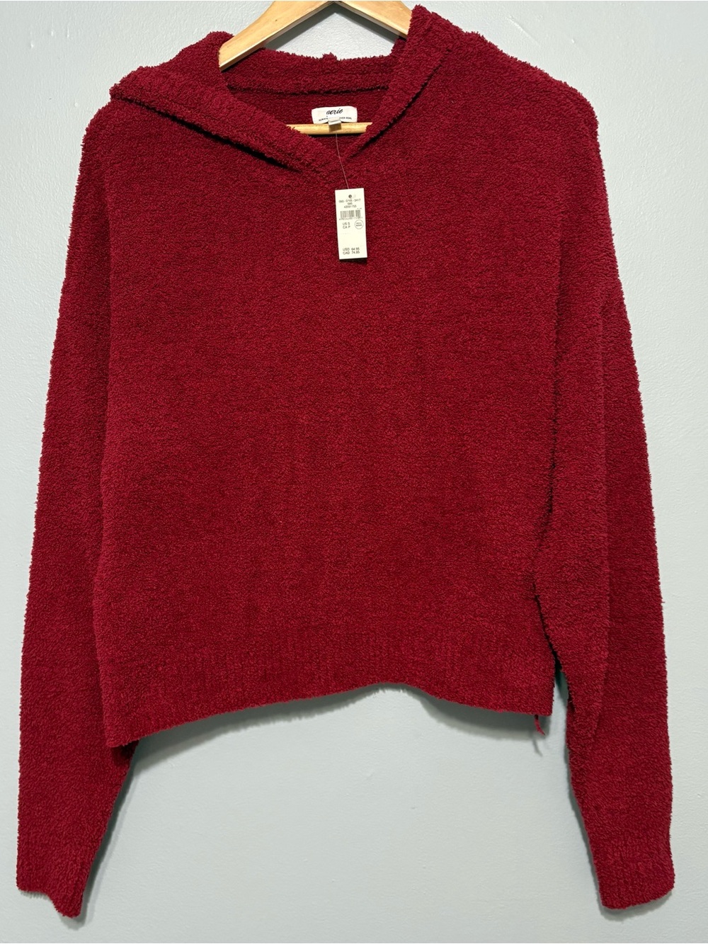 aerie Plush Red Hooded Pullover Sweater size S